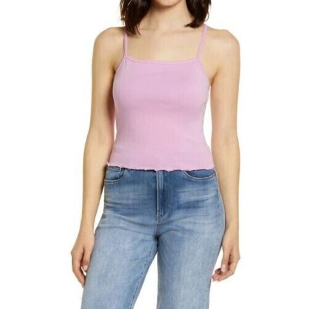 BP Womens Size Large OSR Square Neck Cami Tank Top Purple Tulip Lettuce Hem 1721